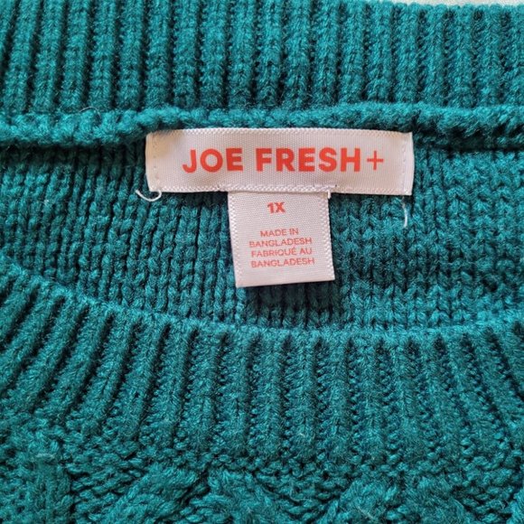 1X Joe Fresh Forest Green Cable Sweater with Button Collar - Picture 3 of 7
